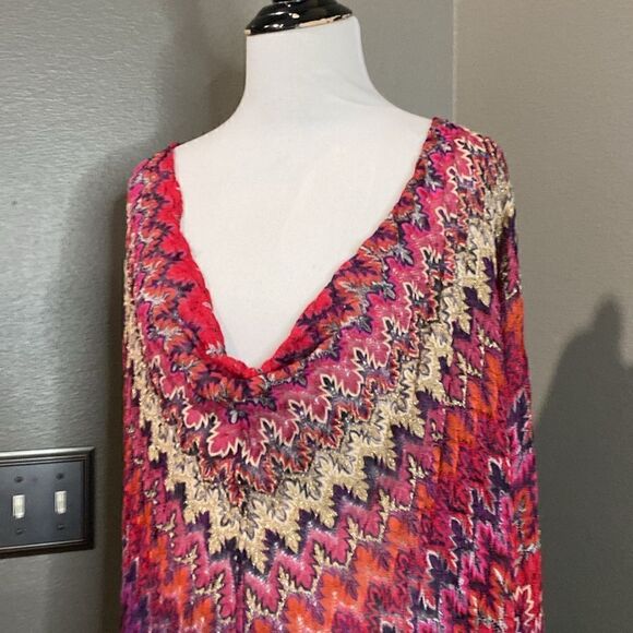 Nic & Zoe Zig Zag Chevron Crochet Knit Cowl Neck Blouse 3/4 Sleeves - Picture 2 of 10